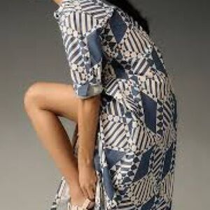 Maeve Anthropologie Shirt Dress Geometric Print Button Down Blue Small